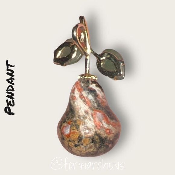 Stone Pear Pendant with Gold-tone Metal - Picture 2 of 6